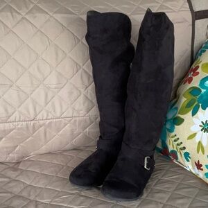 Black Suede Knee Boots